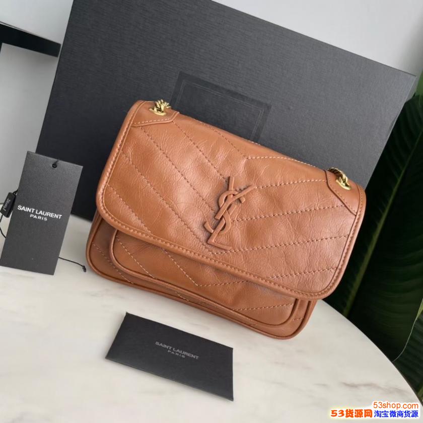 Ysl Niki中号复古褶皱皮革手袋专柜级圣罗兰包包 53货源网