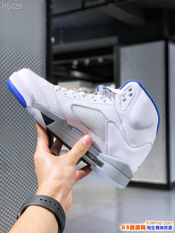 公司级 air乔丹aj5代中帮复古休闲文化篮球鞋白蓝2.0_53货源网